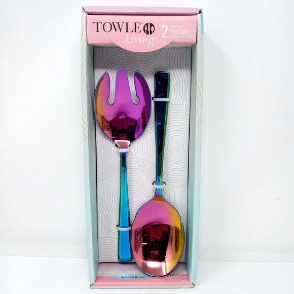 NEW Towle Living Iridescent Forged Stainless Steel 2 Piece Salad Serving Set - Picture 1 of 6